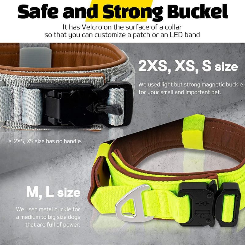 Adjustable Metal Buckle Easy Control Soft Cowhide Padded Tactical Dog Collar with Traffic Handle