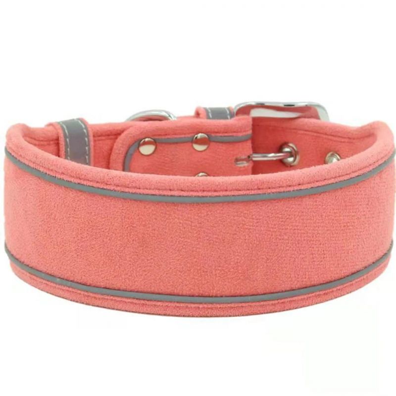 Large Dog Collar High Reflective Pet Collar Soft Suede Dog Collar