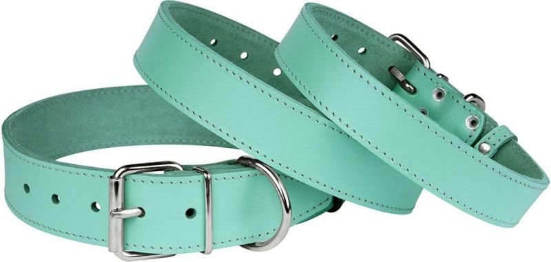 Pink Red Blue Green Turquoise White Yellow Leather Dog Collar