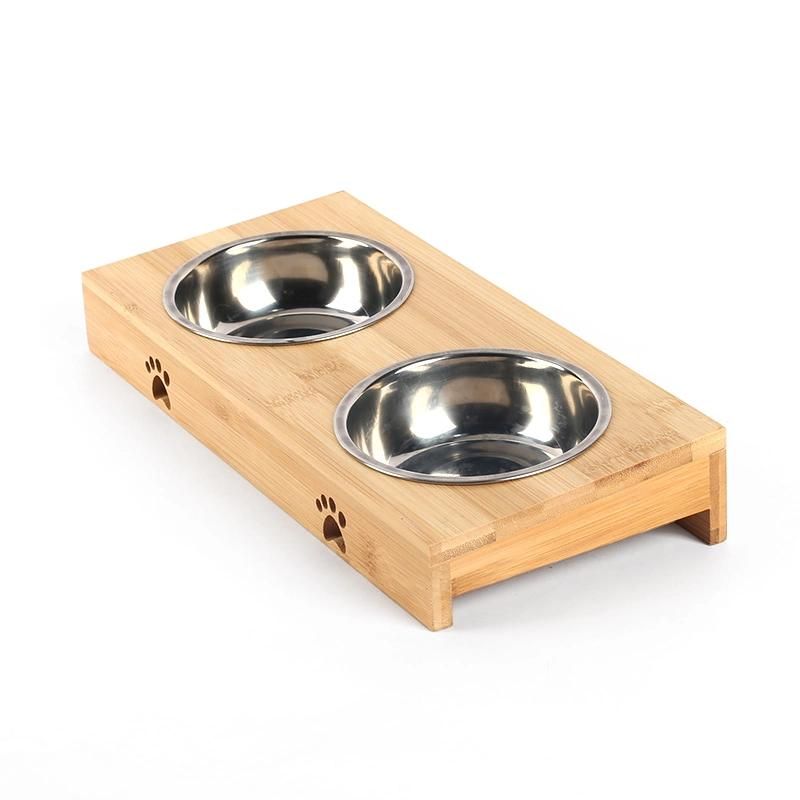 Double Pet Food Bowl Raised Stand Comes with Extra Two Stainless Steel Dog Bowls