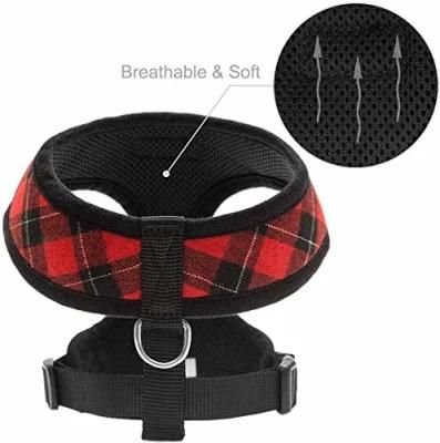 British Style Soft Mesh Dog Harness with Leash Plaid Adjustable Puppy No Pull Harnesses