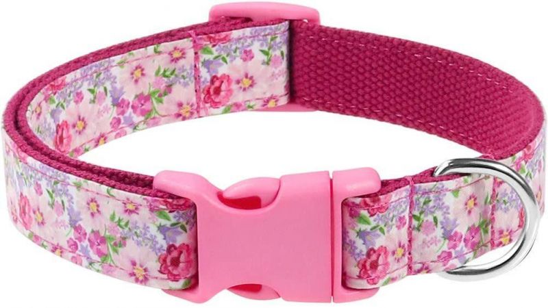 Flower Pattern Pink Dog Collars for Girl Dogs