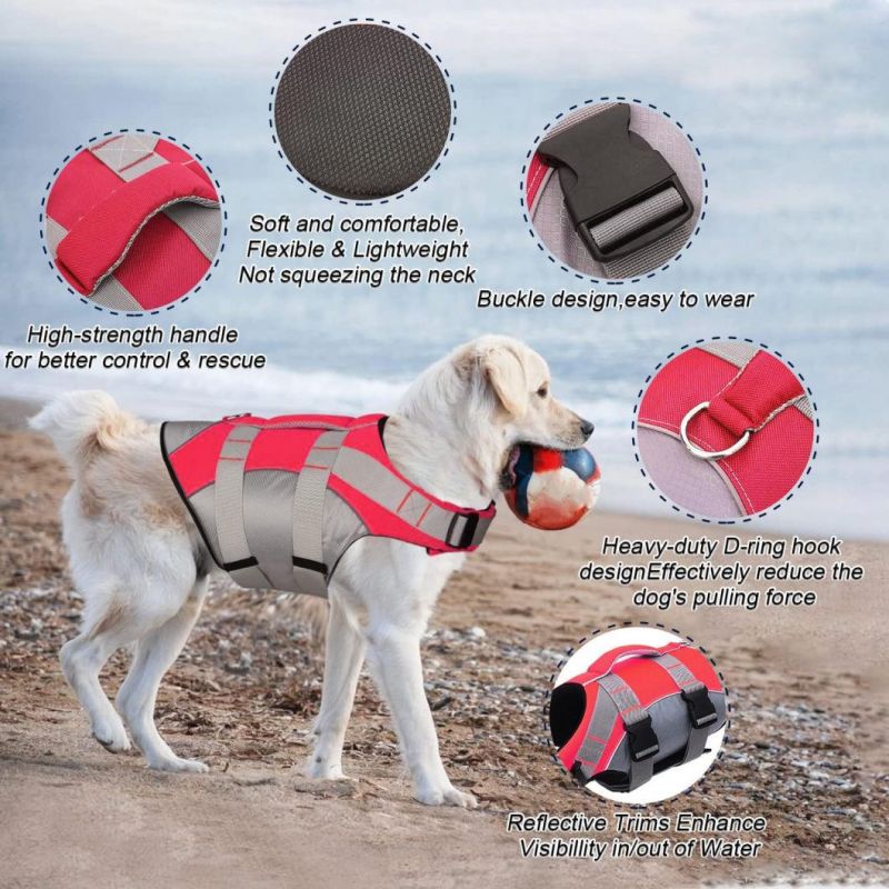 Ripstop Safety Adjustable Dog Life Vest, Durable High Buoyancy Dog Life Jacket with Rescue Handle