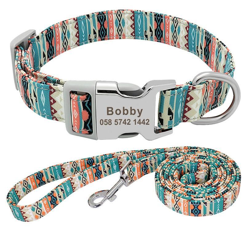 No Minimum Order Quantity Custom Pattern Dog Accessories Polyester Woven Pet Collar and Leash