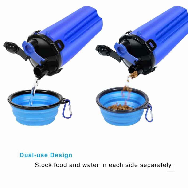 Chamber Storage Container Pet Dog Articles Water Pot Pet Outdoors Two Water Food Cups with Portable Silica Gel Folding Dog Bowl