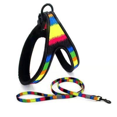 Colorful Rainbow Dog Harness Pet Harness with Matching Pet Leash