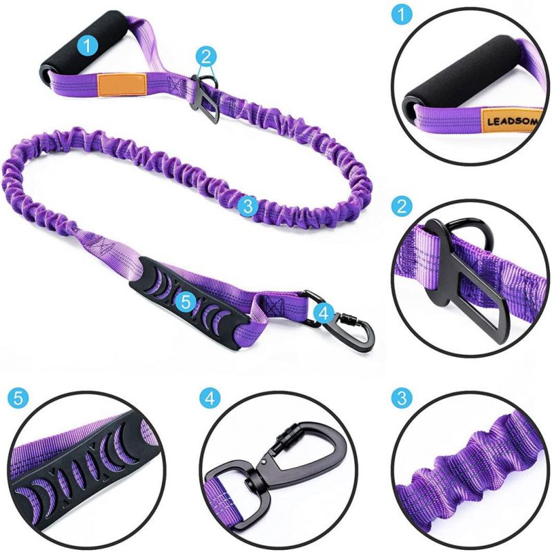 6FT Highly Reflective Heavy Duty Elastic Bungee Medium and Large Dog Leash