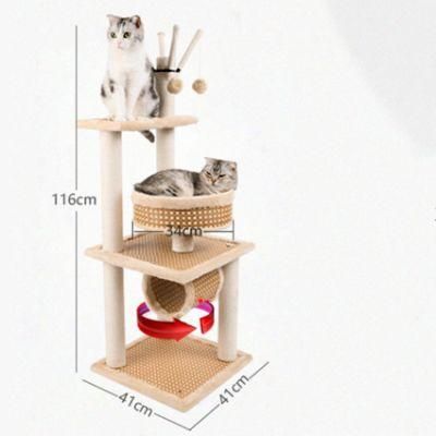 Hot Selling Pet Products Supply Sisal Cat Tree Level Condo Furniture Large Wood Rattan Mat Summer Wholesale Cheap Cat Scratcher Tree