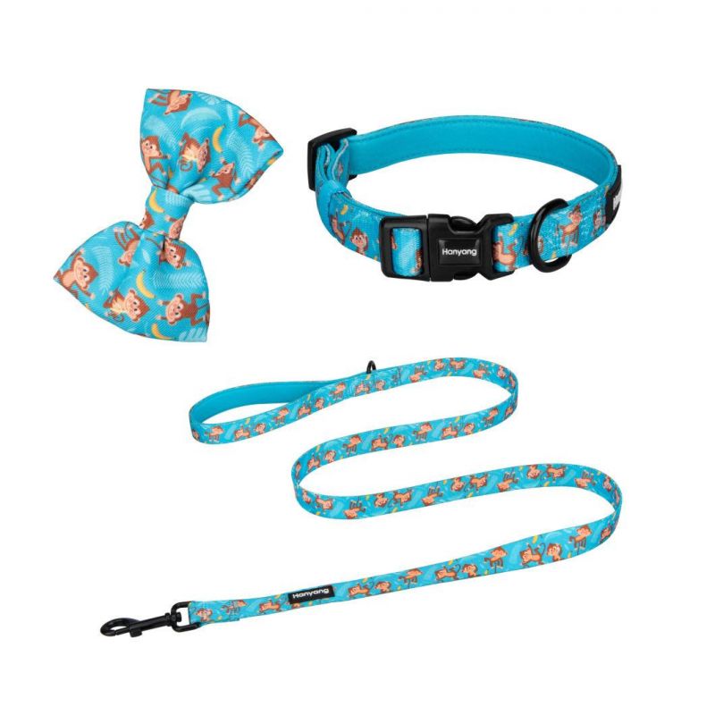 Free Sample Pet Products Custom Dog Collar and Leash Set with Bowtie Bandana Adjustable Dog Leash Dog Collar