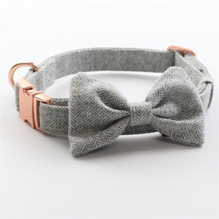Tweed Luxury Nylon Cotton Dog Collar with Leash Set Metal Buckle High Quality Adjustable Hand Made Soft Wool for Dogs Collars