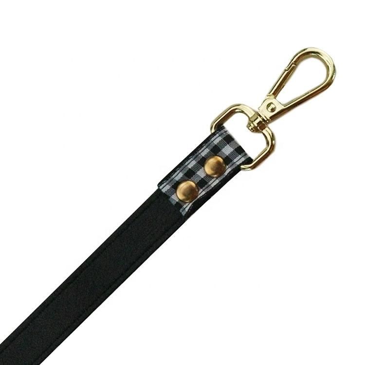 Best Selling Tweed Plaid Leather Black Pet Dog Leash