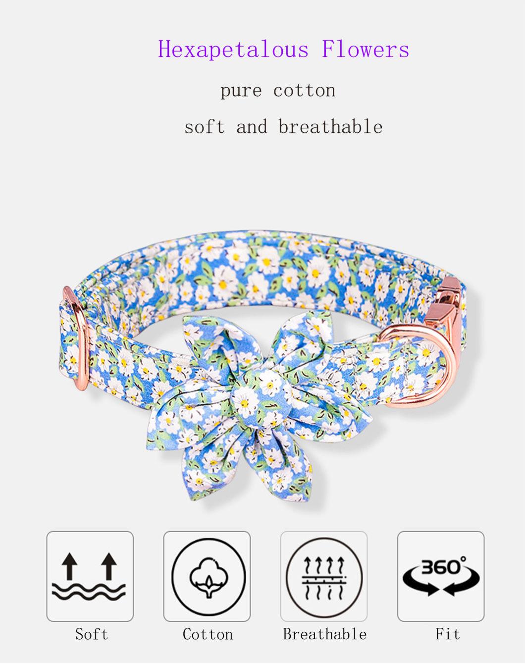 Metal Buckle Dog Collar with Movable Flower