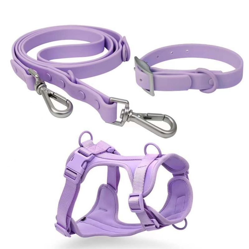 New Lightweight Custom Logo Pet Dog Safety Harness Adjustable Soft Padded Air Layer Dog Harness with Rubber Dog Collar Leash