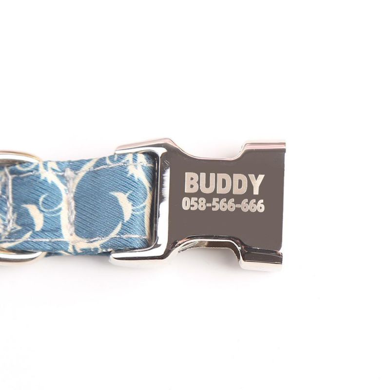 New Silver Nameplate Buckle Nylon Lining Designer Inspired Printed Dog Pet Collar for Dogs