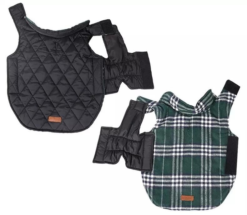 Dog Cold Weather Clothes British Style Plaid Dog Coat Warm Cotton Lined Vest Windproof Outdoor Apparel