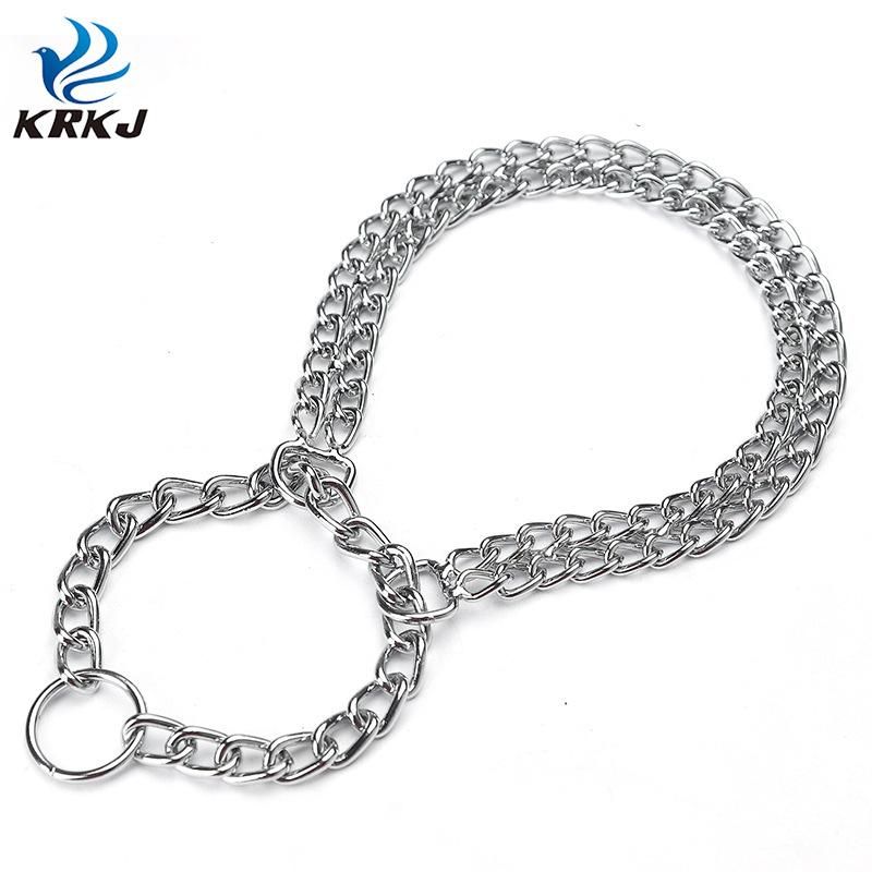 New Upgraded Version Adjustable Silver Tactical Running Dog Double Row Metal Chain Collar