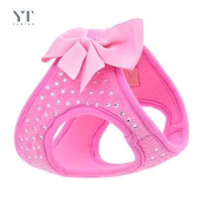 High Quality Luxury Soft Comfortable Diamond Pink Velvet Dog Harness for Small Dog