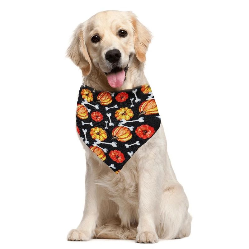 Halloween Dog Bandanas Pet Bandana Pumpkin Scarf Neckerchief Washable Dog Bibs