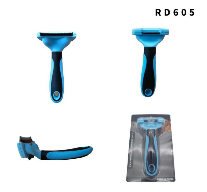 Dog Cat Grooming Brush Comb Reduce Shedding Hair Pet Accessories Curved Cutter Blue-S