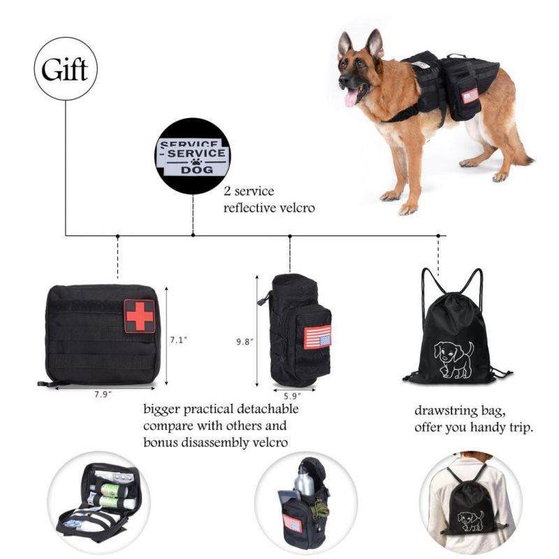 Tactical Dog Vest-Training Molle Harness-Tactical Dog Backpack-Pet Tactical -Vest Detachable Pouches-Relective Patches