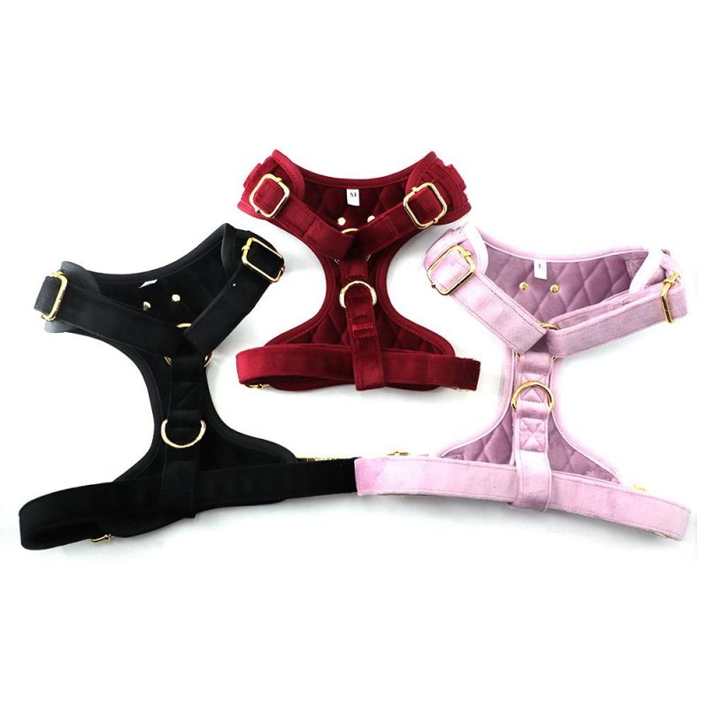 New Arrival Luxury Velvet Grid Pet Harness Set with Matching Collar Leash Reversible Dog Harness Vest