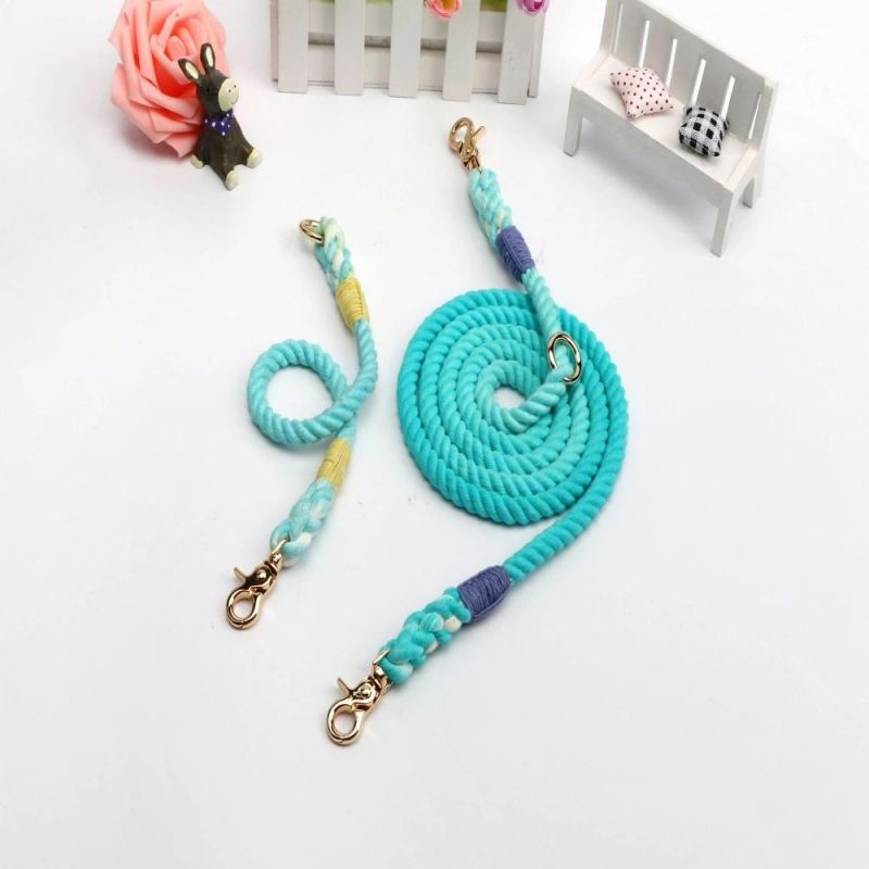 Fashionable Durable Ombre Natural Ombre Color Dog Leash with Pure Cotton Rope
