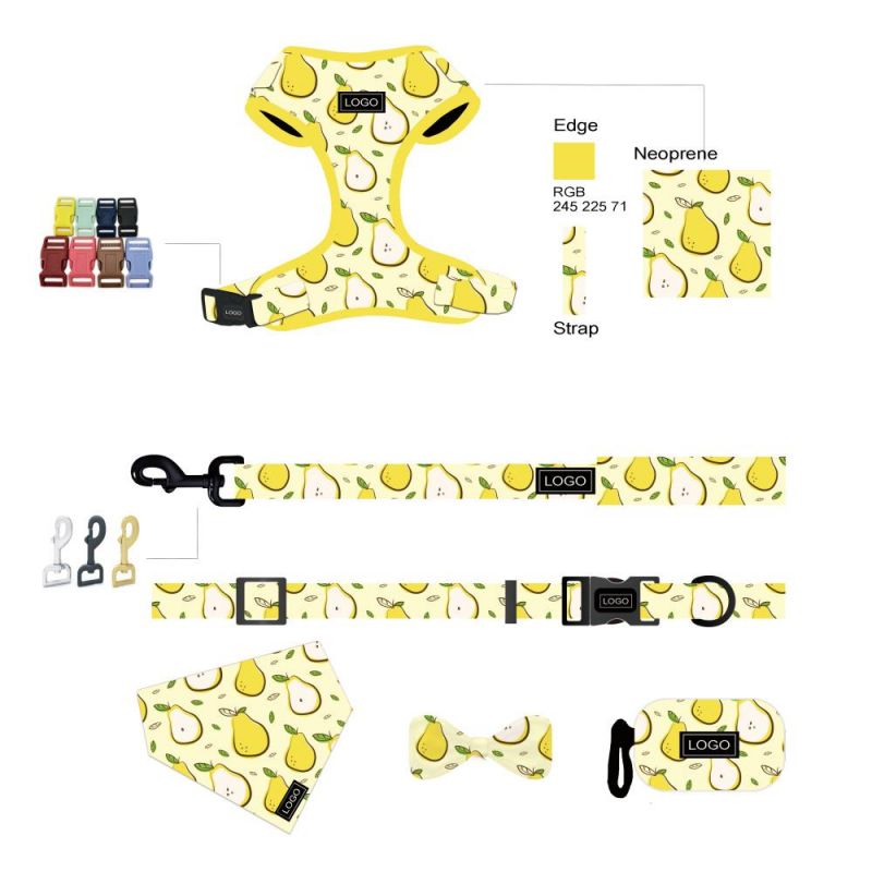 Popular Custom Design Dog Harness with Matching Collar Leash Bow Tie and Bandana Set Neoprene Reversible Dog Harness Vest