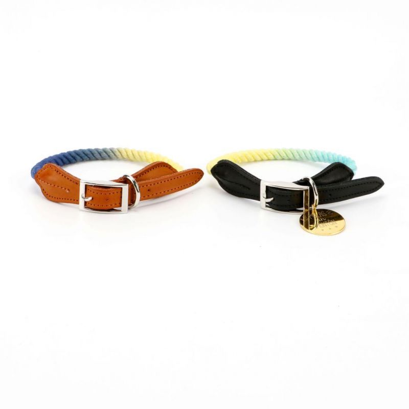 Personalized Rope Cotton Dog Collar with Genuine Leather