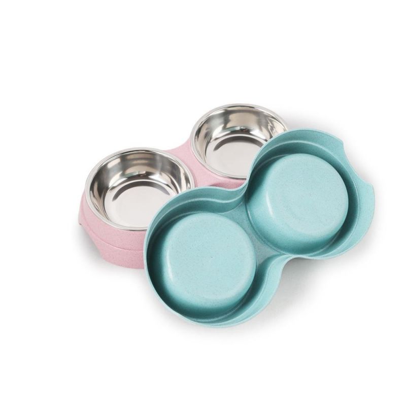 Double Bowls Dog Food Water Feeder Stainless Steel Pet Bowl