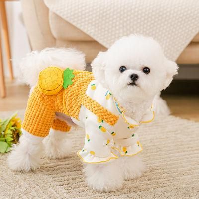 Cute Design Dog Overalls Pet Clothes Pineapple Shape Decorate Comfortable Fashion Warm 4 Legs Suspenders Clothes