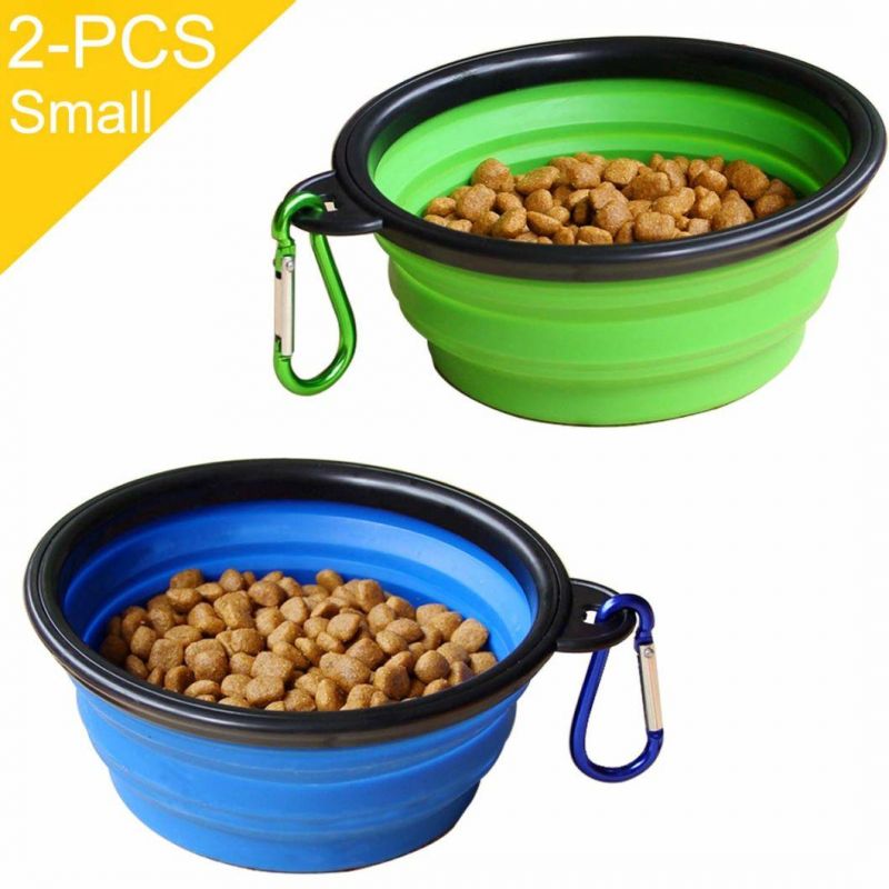 Collapsible Silicone Bowl with Color Matched Carabiner Clip - Dishwasher Safe BPA Free Food Grade Silicone Portable Pet Bowls - Foldable for Journeys, Hiking