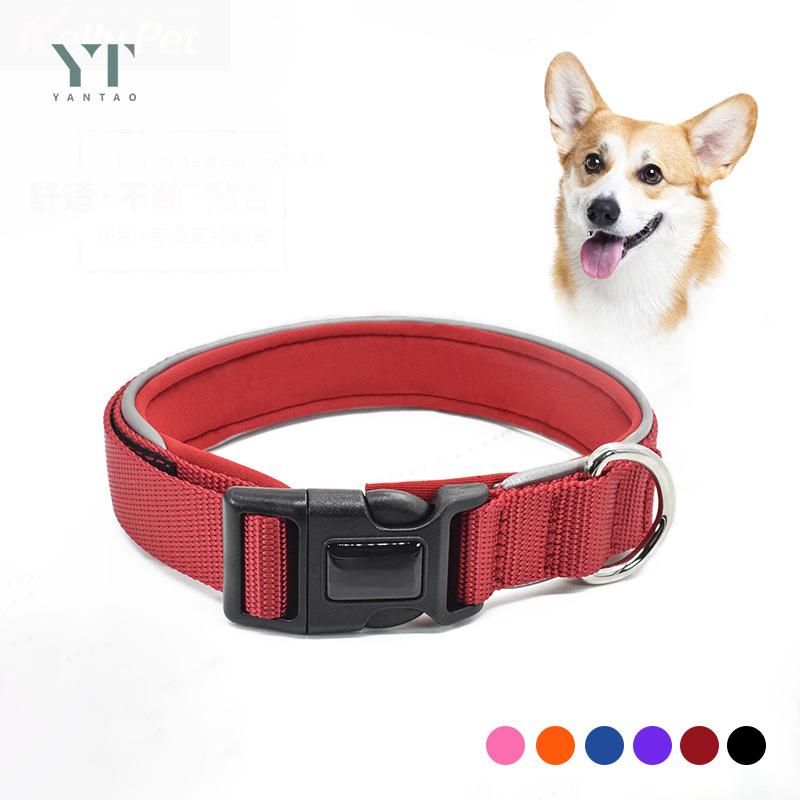 Manufacturer Custom Soft Neoprene Padded Adjustable Reflective Lock Nylon Dog Training Collar with 6 Colors