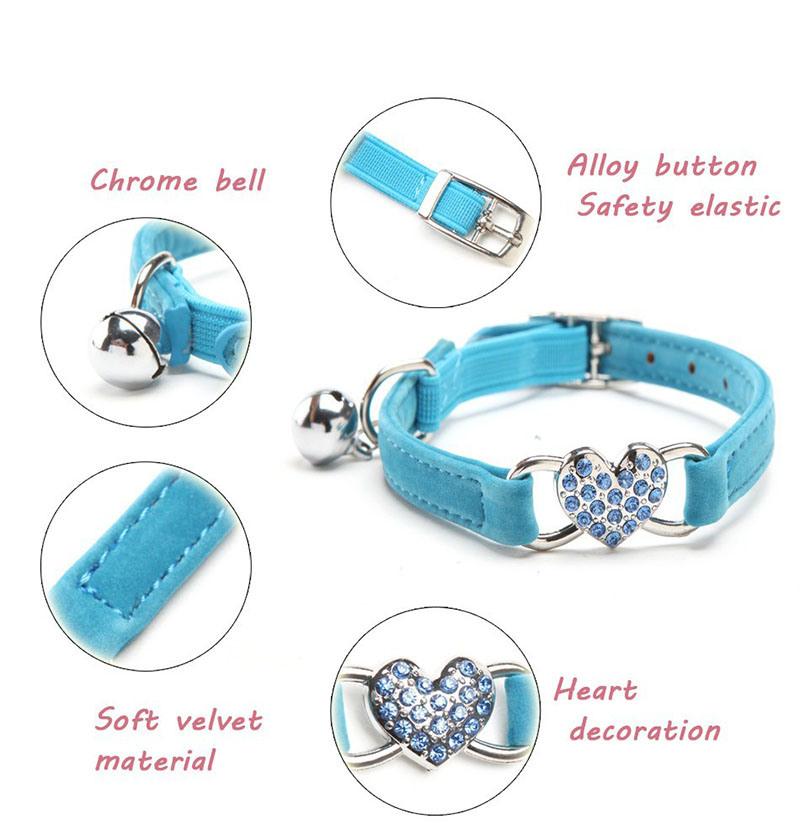 Adjustable Heart Shape Pet Dog Collar Bell Nylon DOT Necklace for Dog Cat Soft Pet Neck Chain