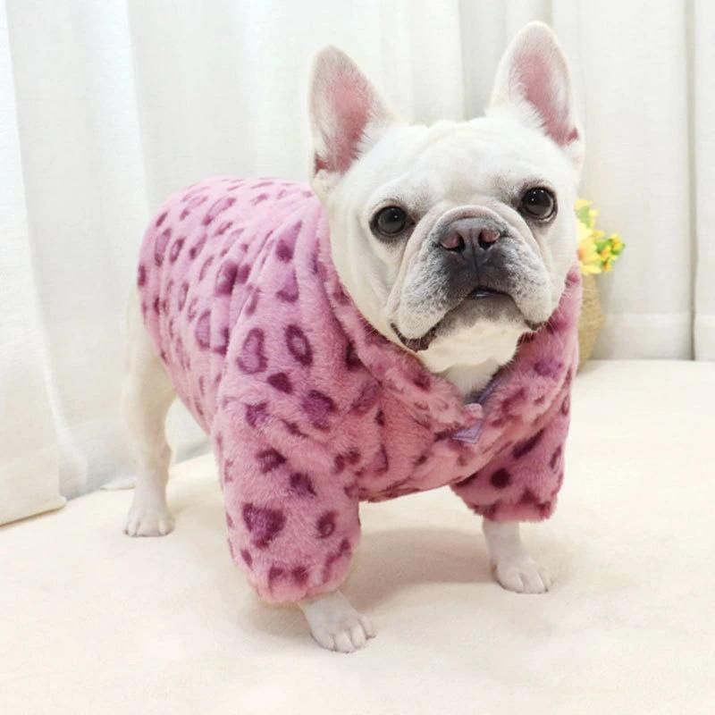 Autumn and Winter Powder Leopard Coat Imitation Rabbit Plush Quilt Thickened Warm Bulldog Pug Fat Dog Padded Coat