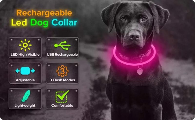 LED Dog Collar, TPU Cuttable USB Rechargeable Glowing Pet Collars, Light up Collars Make Your Dogs Be Seen & Safe at Night