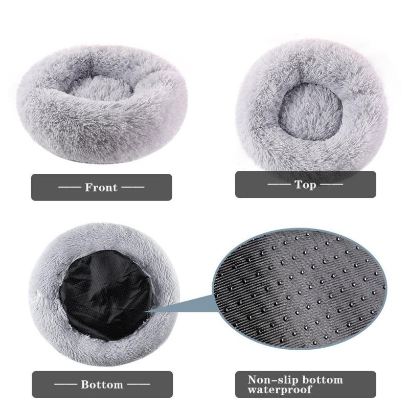 Long Faux Fur Pet Bed Comfortable Waterproof Plush Donut Round Dog Bed Dropshipping Soft Washable Cat Bed Removable Pet Cushion