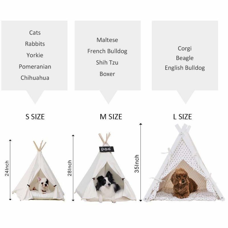 Pet Teepee Dog (Puppy) & Cat Bed Portable Pet Tents & Houses for Dog (Puppy) & Cat Beige Color 24 Inch (with or without optional cushion)