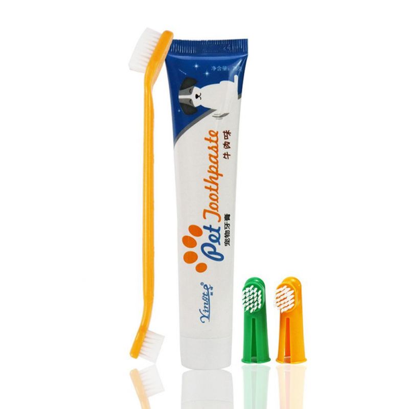 4PCS Puppy Toothpaste Toothbrush Set Pet Dog Tooth Cleaning Supplies