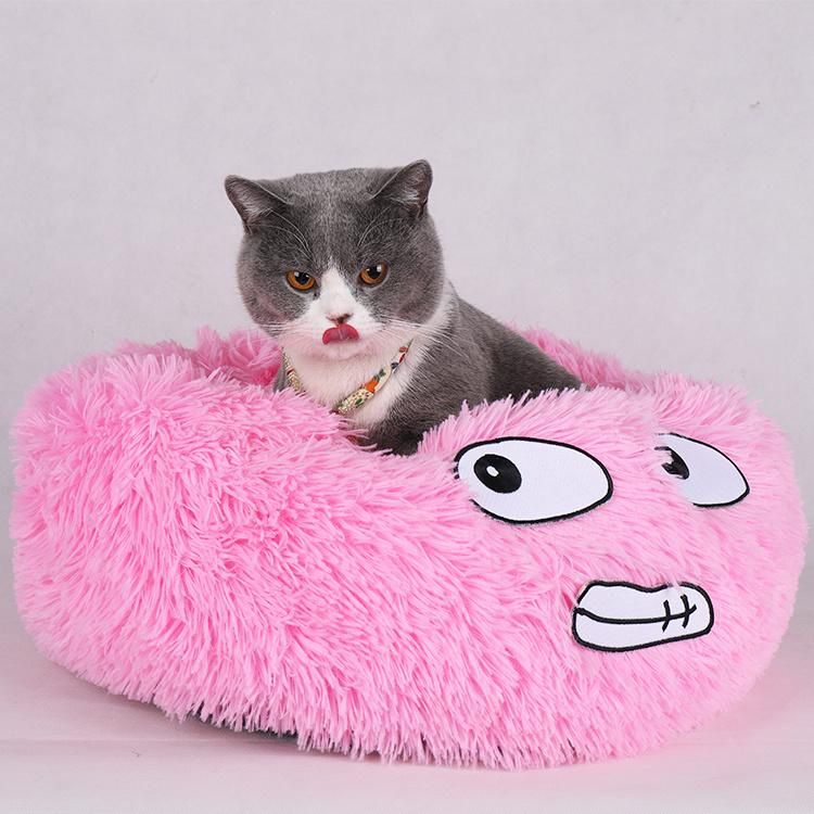 Pet Cushion Washable Cats Bed with Expression Fluffy Fur Dog Sleep Mat Comfortable Cat House Soft Warm Plush Pet Donut Bed