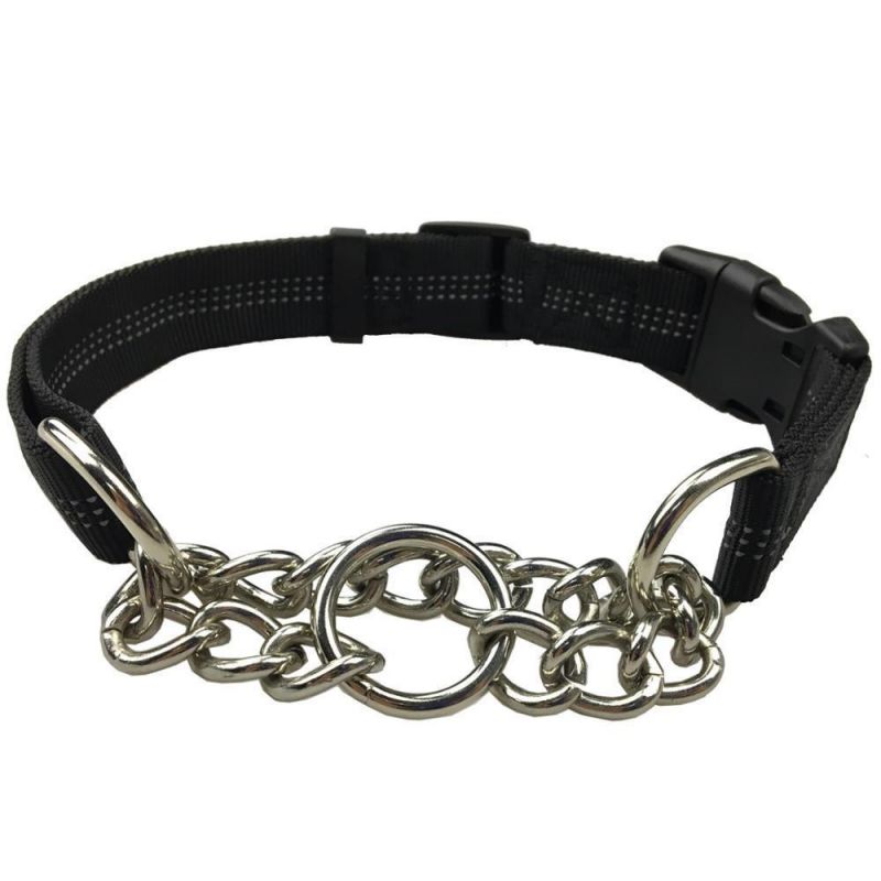 OEM Wholesale Adjustable Nylon Martingale Dog Training Collar with Stainless Steel Choke Chain