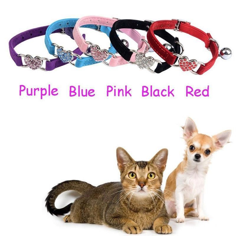 Adjustable Heart Shape Pet Dog Collar Bell Nylon DOT Necklace for Dog Cat Soft Pet Neck Chain