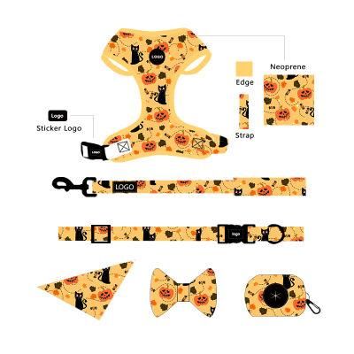 Customized Printing Design Puppy Harness Reversible Soft Mesh Dog Harness with Collar Leash Bandana Set/Pet Toy