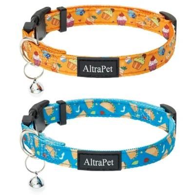 Cute Pattern Print Adjustable Pet Dog Cat Collar with Bell