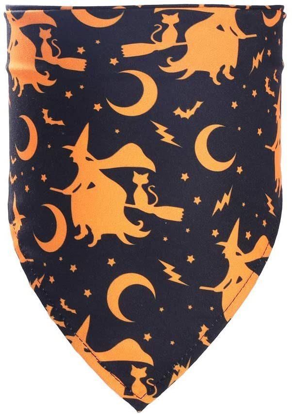 Halloween Dog Bandanas and Collars Set, Pumpkin Witch Ghost Costume Triangle Pet Scarf & Collar