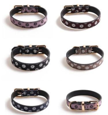 Luxury High Quality New Design Custom Pattern Pet Puppy Glitter Bling Neck Strap Metal Buckle PU Dog Collar Leather