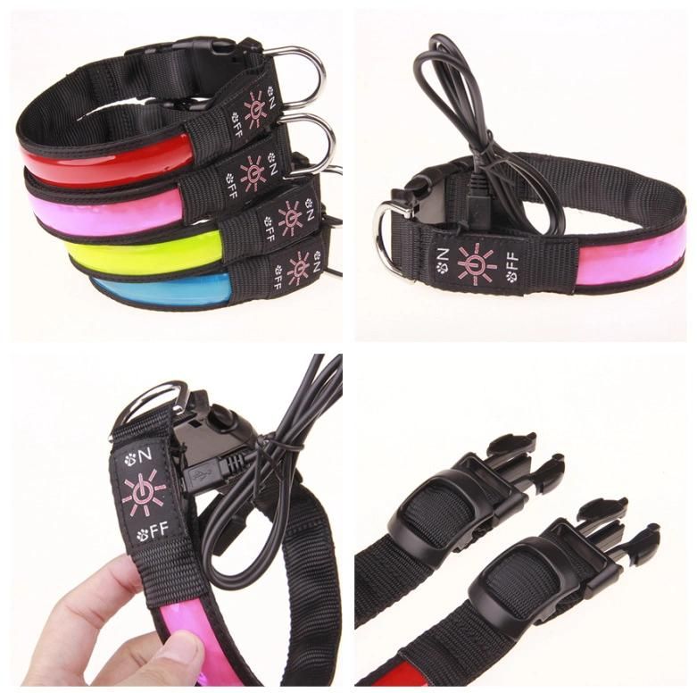 Night Safety Flashing Glow in The Dark PU Pet Leash LED Dog Collar