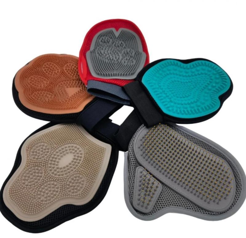 Pet Cleaning Products Dog Grooming Gloves Pet Silicone Massage Gloves Hair Remover Five Finger Design for Dogs Clean Tool Brown-C