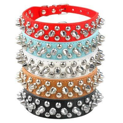 Factory Direct Sales Collar PARA Gato Mushrooms Spiked Silver Rivets Leather Pet Collars