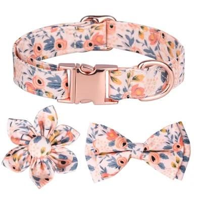 Flower Pattern Bowtin Dog Collar for Little Medium Large Dog