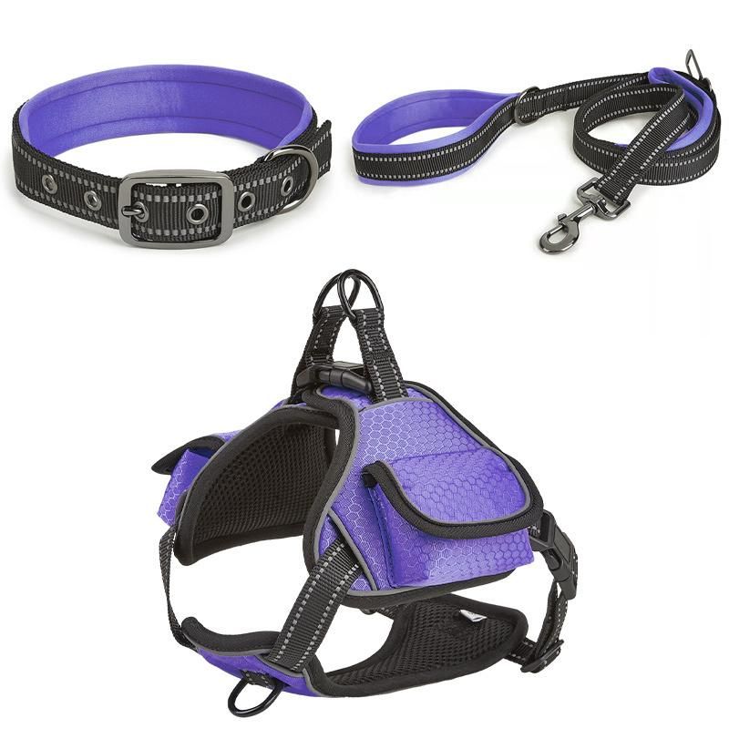 Running Hands Free Reflective Custom Pet Dog Collar and Leash Waterproof Harness Set